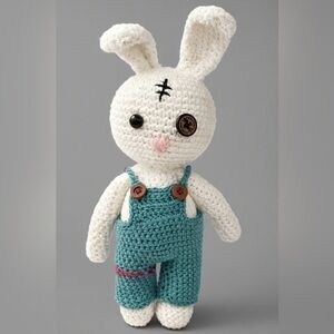 Creepy Handmade Crochet Bunny Doll 100% Cotton Gothic Amigurumi Oddity Decor